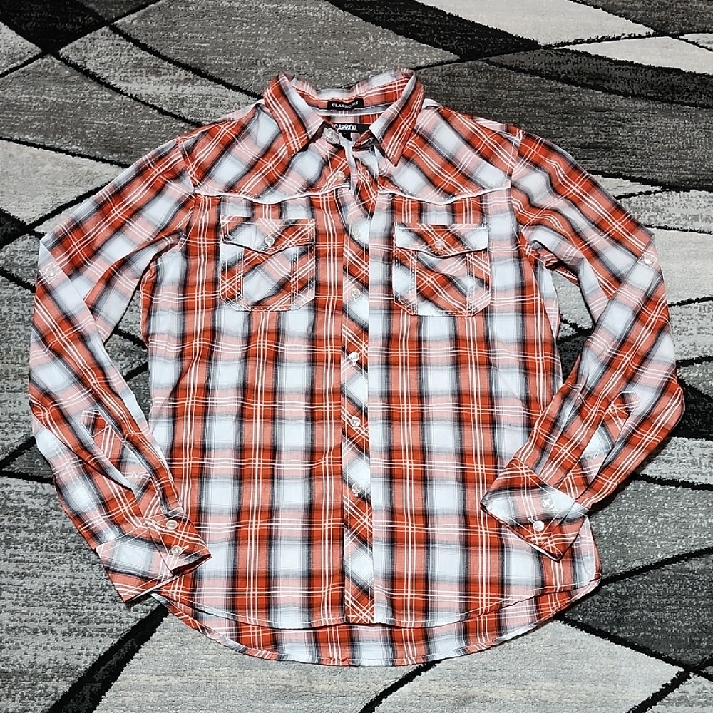 CARBON WESTERN EMBROIDERED PLAID CLASSIC-FIT BUTTON LONG-SLEEVE SHIRT